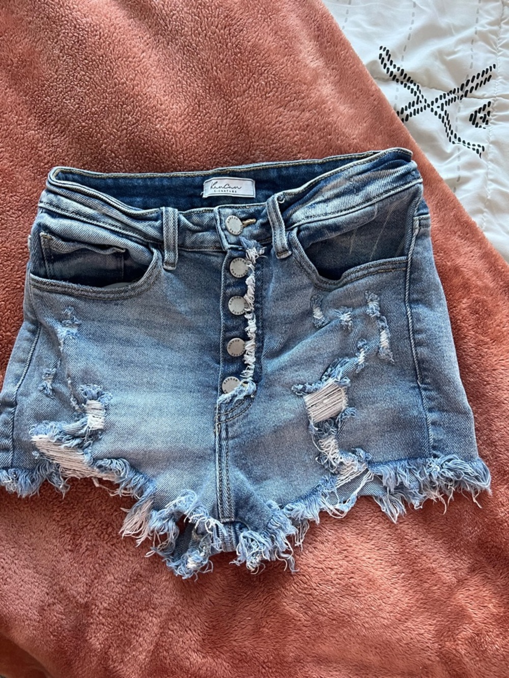 Light Wash Distressed High-Waist KanCan shorts